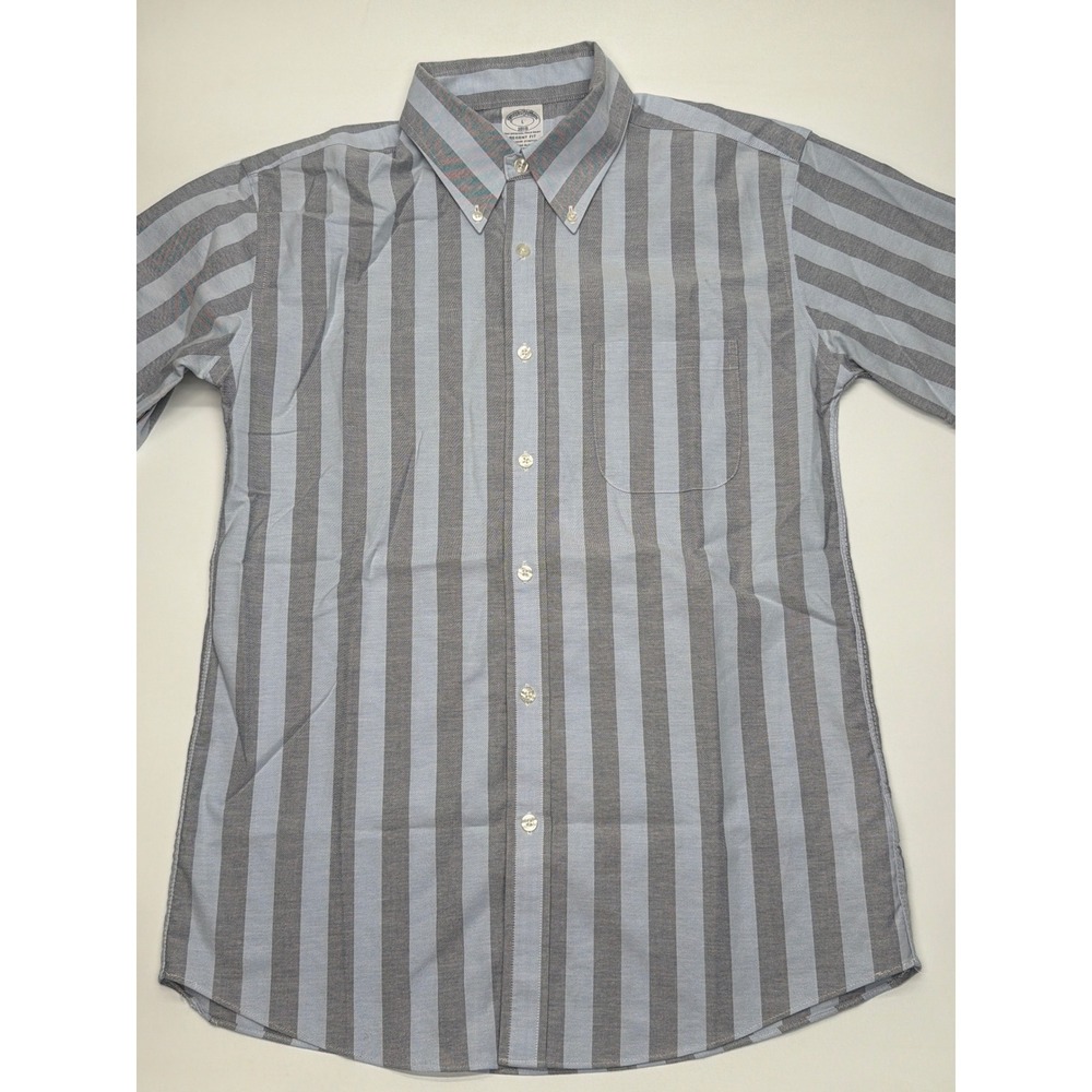 Brooks Brothers Regent Fit Mens Large‎ Blue Grey Striped Non-Iron Stretch Shirt